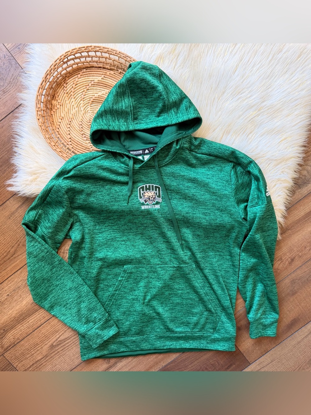 Adidas Ohio University Wrestling Green Hooded Pullover Sweatshirt Size Large